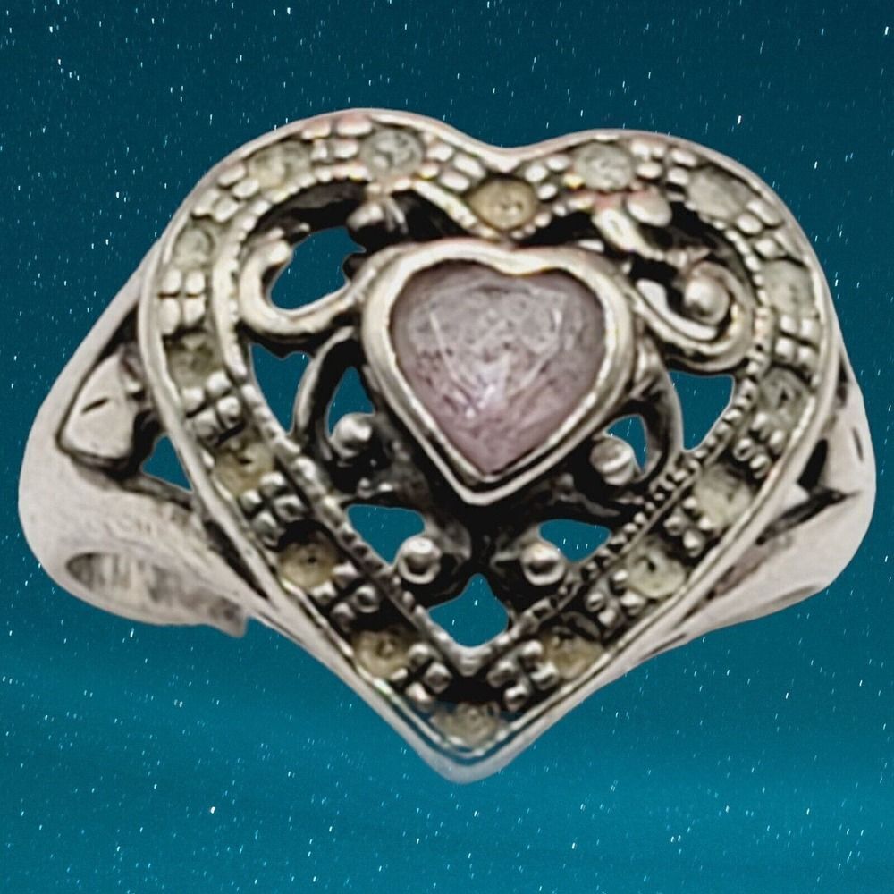 Vintage 925 sterling silver Amethyst and marcasite heart ring Jewelry Gift